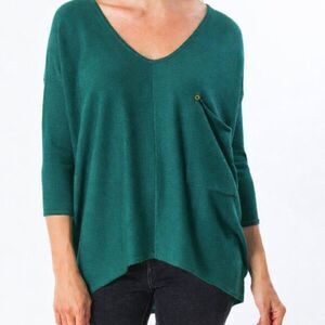 Teal Green V-Neck Lagenlook Slouchy Lightweight Sweater M/L